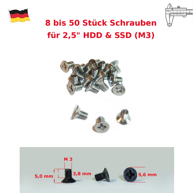 PC 2,5 Zoll HDD 8 Stück bis 50 Stück M3 Festplatten PayPal SSD Schrauben